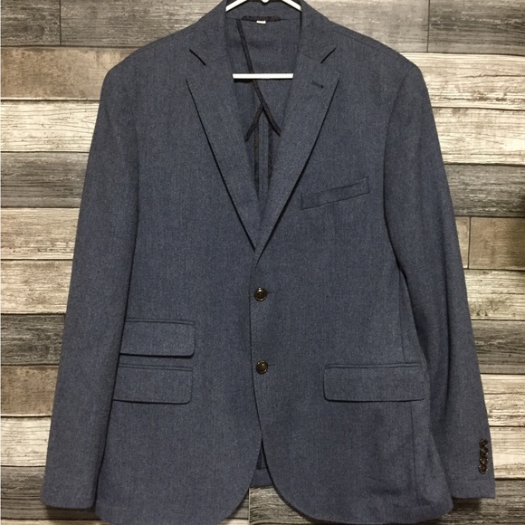 JKT New York Herringbone Wool Blend Blazer Men’s 44R Blue 2 Button - Picture 4 of 10
